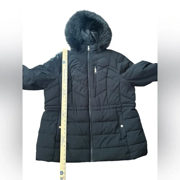 Michael Kors Women's Hooded Faux Fur-Trim Puffer Jacket 2X Black - Picture 5 of 8